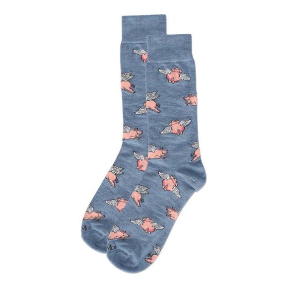 MM Men's Flying Pigs Rayon Crew Socks, Color Denim, #08166 - Picture 2 of 3